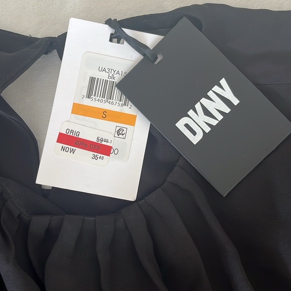 New DKNY short sleeve black chiffon blouse - Picture 2 of 3